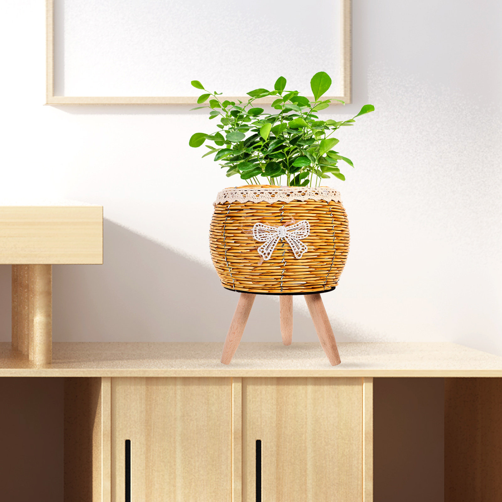 Wooden Woven Flower Pot Holder - Bonsai Garden Indoor 评论和价格